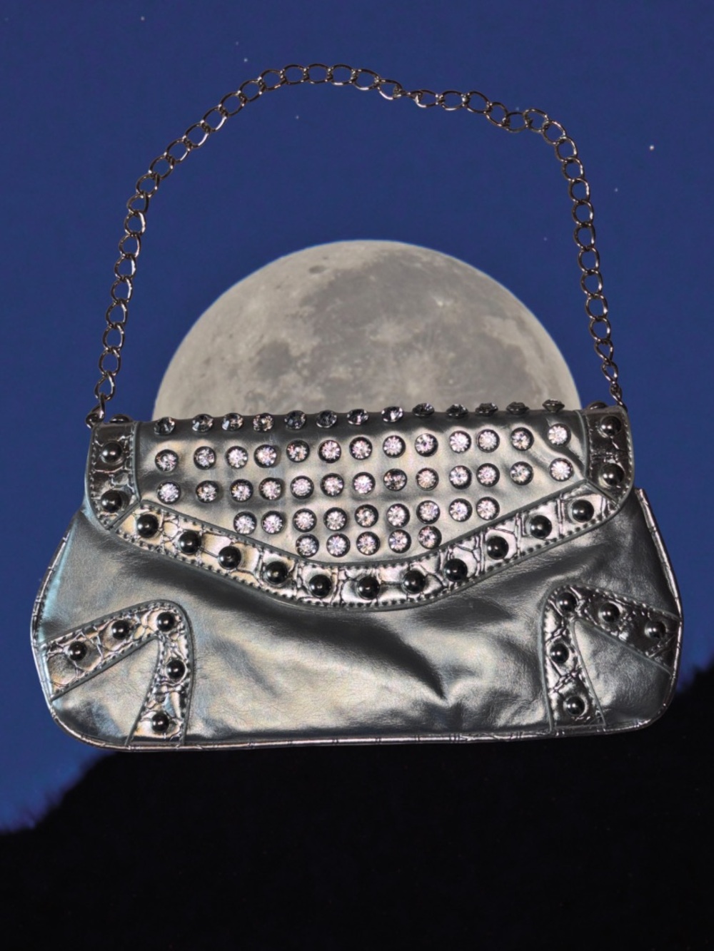 Silver Studded Chain-Handle Shoulder Bag